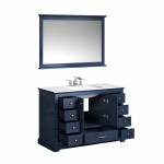 48" Navy Blue Single Vanity, Quartz Top, White Square Sink, 46" Mirror w/ Faucet