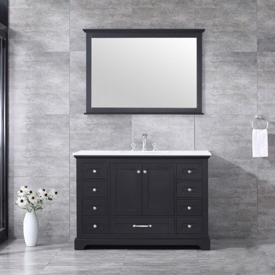 48" Espresso Single Vanity, Quartz Top, White Square Sink and 46" Mirror