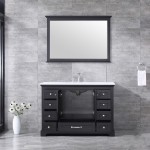 48" Espresso Single Vanity, Quartz Top, White Square Sink, 46" Mirror w/ Faucet