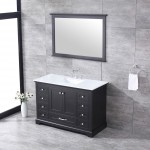 48" Espresso Single Vanity, Quartz Top, White Square Sink, 46" Mirror w/ Faucet