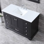 48" Espresso Single Vanity, Quartz Top, White Square Sink, 46" Mirror w/ Faucet