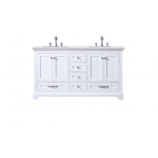 60" White Double Vanity, Quartz Top, White Square Sinks and no Mirror