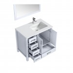 80" Dark Grey Double Vanity, Quartz Top, White Square Sinks, 30" Mirrors