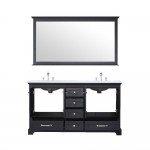 84" Navy Blue Double Vanity, Quartz Top, White Square Sinks and no Mirror