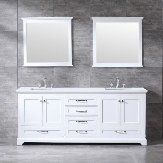 84" Espresso Double Vanity, Quartz Top, White Square Sinks and no Mirror