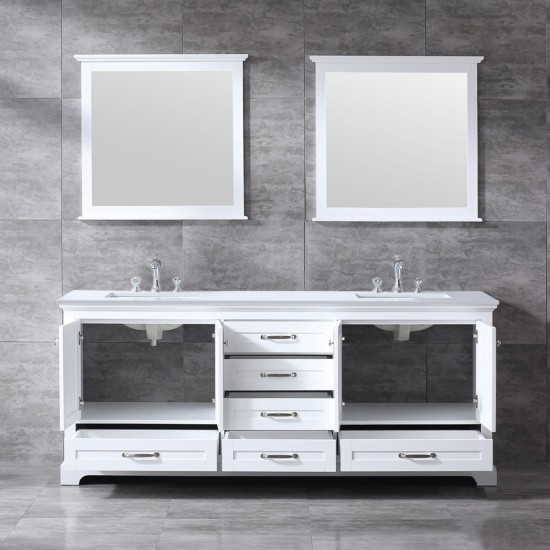 84" Espresso Double Vanity, Quartz Top, White Square Sinks and no Mirror