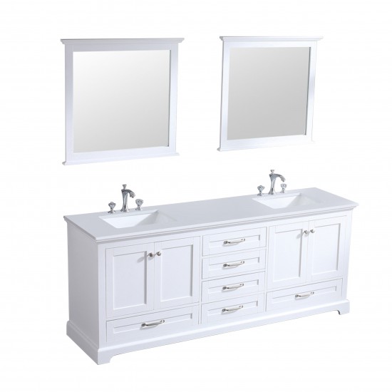 84" Espresso Double Vanity, Quartz Top, White Square Sinks and no Mirror