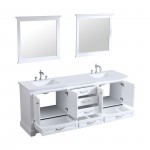 84" Espresso Double Vanity, Quartz Top, White Square Sinks and 34" Mirrors