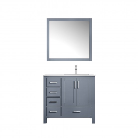 Jacques 30" Dark Grey Single Vanity, Quartz Top, White Square Sink, 28" Mirror