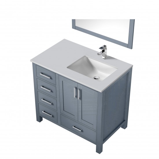 Jacques 30" Dark Grey Single Vanity, Quartz Top, White Square Sink, 28" Mirror