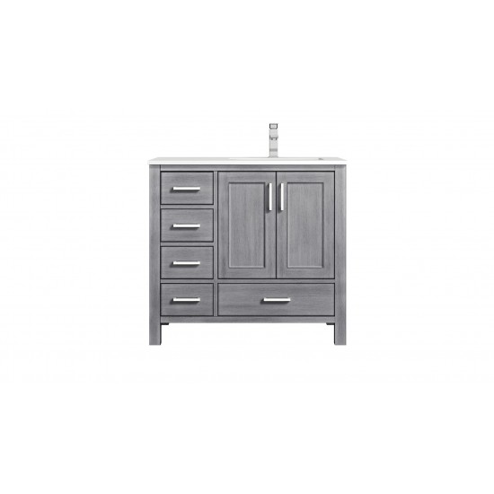 30" Distressed Grey Single Vanity, Quartz Top, White Square Sink, no Mirror