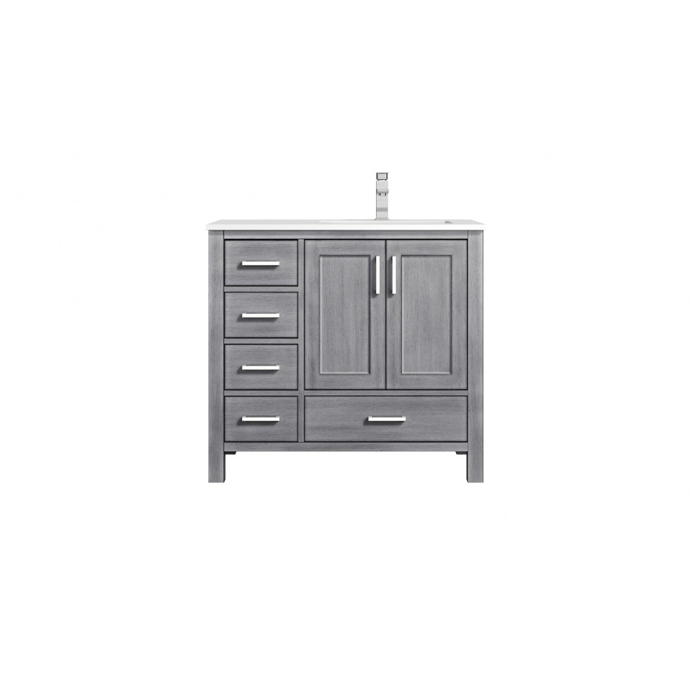 30" Distressed Grey Single Vanity, Quartz Top, White Square Sink, no Mirror