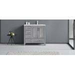 30" Distressed Grey Single Vanity, Quartz Top, White Square Sink, no Mirror