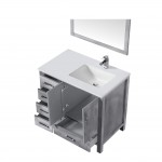 30" Distressed Grey Single Vanity, Quartz Top, White Square Sink, no Mirror