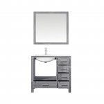 30" Distressed Grey Single Vanity, Quartz Top, White Square Sink, 28" Mirror