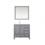 36" White Single Vanity, Quartz Top, White Square Sink, no Mirror - Left Version