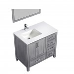 36" White Single Vanity, Quartz Top, White Square Sink, no Mirror - Left Version