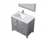 36" White Single Vanity, Quartz Top, White Square Sink, no Mirror - Left Version