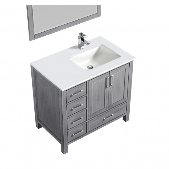 36" White Single Vanity, Quartz Top, Square Sink, no Mirror - Right Version