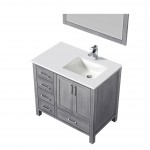 36" White Single Vanity, Quartz Top, Square Sink, no Mirror - Right Version