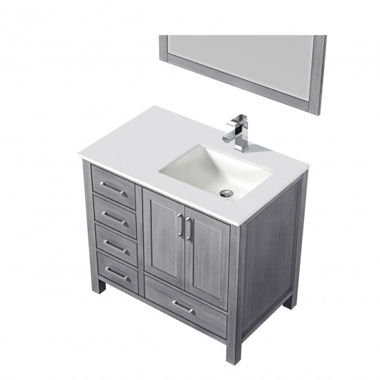 36" White Single Vanity, Quartz Top, Square Sink, no Mirror - Right Version