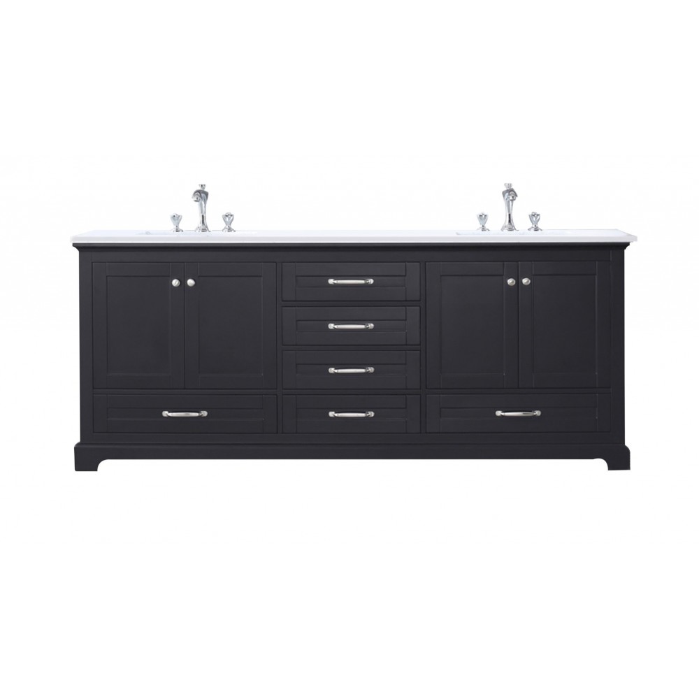 36" Distressed Grey Single Vanity, Quartz Top, Square Sink, 34" Mirror - Left