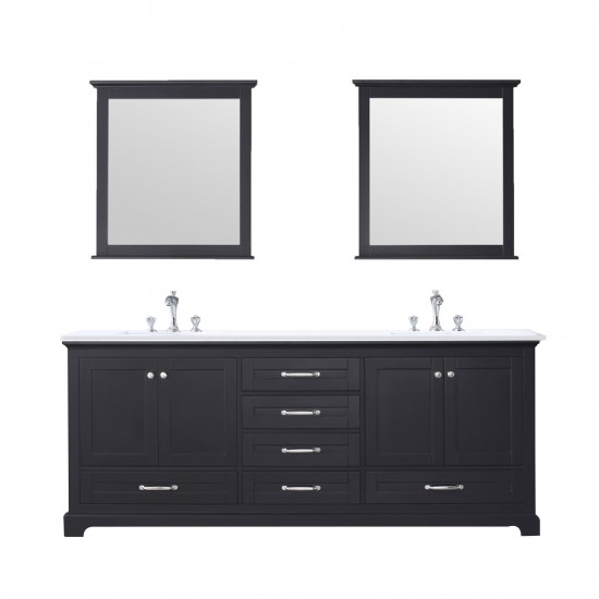 36" Distressed Grey Single Vanity, Quartz Top, Square Sink, 34" Mirror - Right