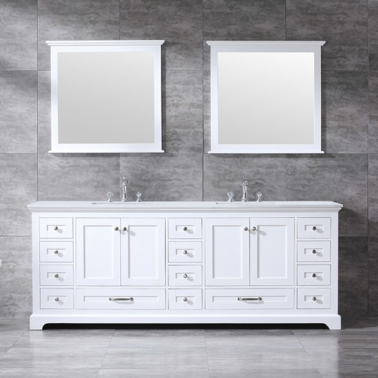 36" Navy Blue Single Vanity, Quartz Top, Square Sink, 34" Mirror, Faucet - Left