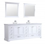 36" Navy Blue Single Vanity, Quartz Top, Square Sink, 34" Mirror, Faucet - Left