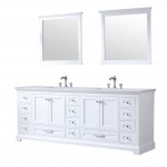 36" Navy Blue Single Vanity, Quartz Top, Square Sink, 34" Mirror, Faucet - Left