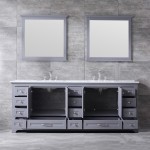 36" Navy Blue Single Vanity, Quartz Top, Square Sink, 34" Mirror - Right Version