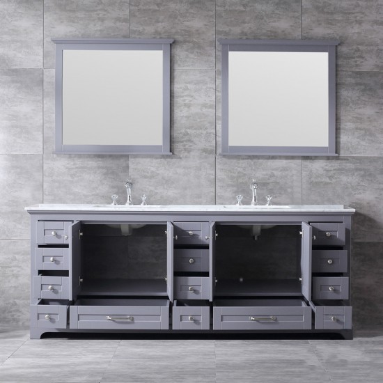 36" Navy Blue Single Vanity, Quartz Top, Square Sink, 34" Mirror - Right Version
