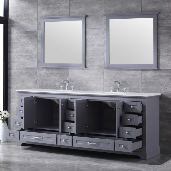 36" Navy Blue Single Vanity, Quartz Top, Square Sink, 34" Mirror - Right Version