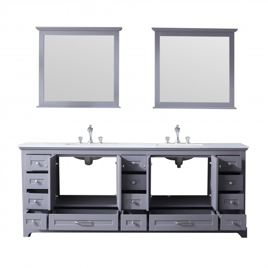 36" Navy Blue Single Vanity, Quartz Top, Square Sink, 34" Mirror - Right Version
