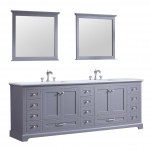 36" Navy Blue Single Vanity, Quartz Top, Square Sink, 34" Mirror - Right Version
