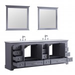 36" Navy Blue Single Vanity, Quartz Top, Square Sink, 34" Mirror - Right Version