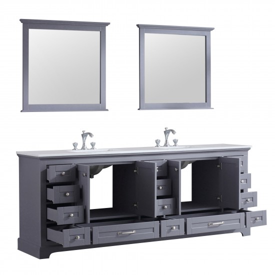 36" Navy Blue Single Vanity, Quartz Top, Square Sink, 34" Mirror - Right Version