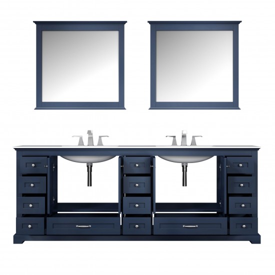 60" White Double Vanity, Quartz Top, White Square Sinks, 58" Mirror w/ Faucets