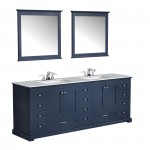 60" White Double Vanity, Quartz Top, White Square Sinks, 58" Mirror w/ Faucets