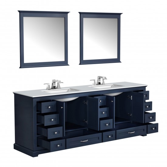 60" White Double Vanity, Quartz Top, White Square Sinks, 58" Mirror w/ Faucets