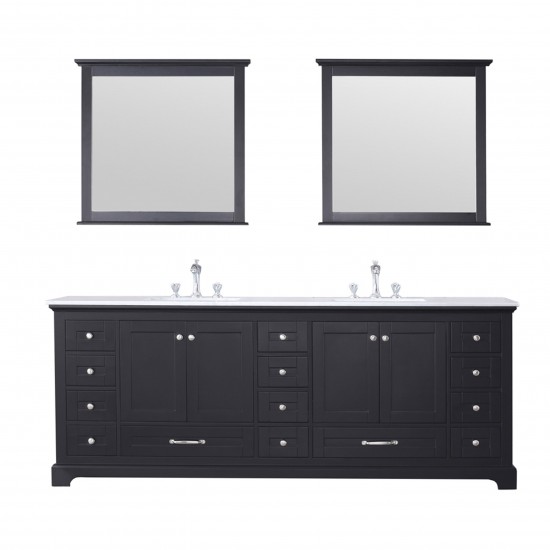 60" Dark Grey Double Vanity, Quartz Top, Square Sinks, 58" Mirror w/ Faucets