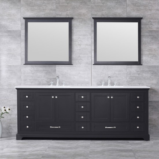 60" Dark Grey Double Vanity, Quartz Top, Square Sinks, 58" Mirror w/ Faucets