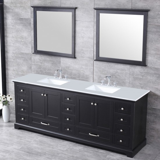 60" Distressed Grey Double Vanity, Quartz Top, White Square Sinks, no Mirror