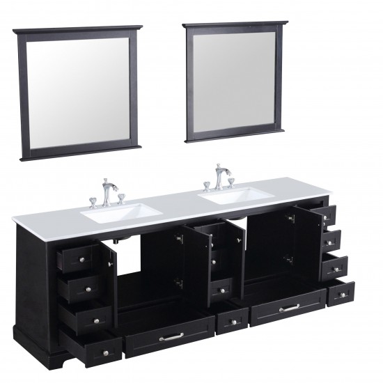 60" Distressed Grey Double Vanity, Quartz Top, White Square Sinks, no Mirror