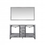 60" Distressed Grey Double Vanity, Quartz Top, Square Sinks, 58" Mirror, Faucets