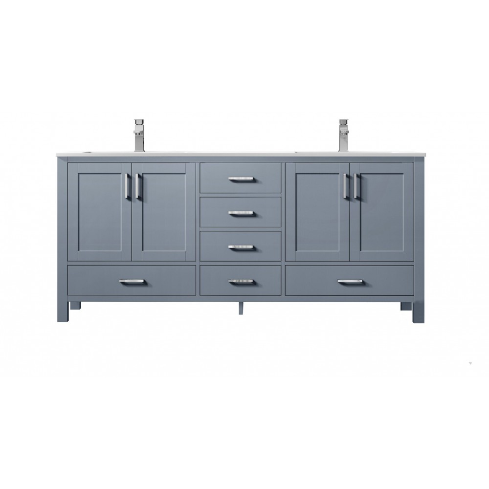 Jacques 72" Dark Grey Double Vanity, Quartz Top, White Square Sinks, no Mirror