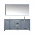 72" Dark Grey Double Vanity, Quartz Top, Square Sinks, 70" Mirror w/ Faucets