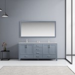 72" Dark Grey Double Vanity, Quartz Top, Square Sinks, 70" Mirror w/ Faucets