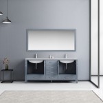 72" Dark Grey Double Vanity, Quartz Top, Square Sinks, 70" Mirror w/ Faucets