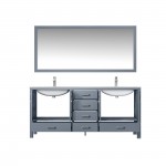 72" Dark Grey Double Vanity, Quartz Top, Square Sinks, 70" Mirror w/ Faucets